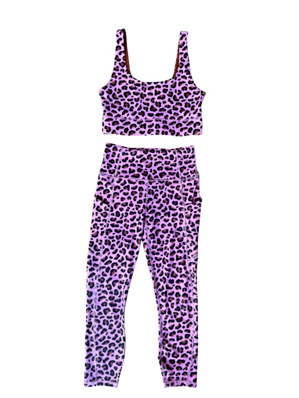 💖 Fabletics Bubblegum Pink Leopard Activewear Set 🐆 | Sports Bra + Leggings XS/S